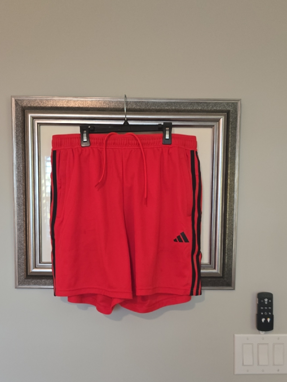 adidas Red Men's Athletic Shorts with Black Stripes